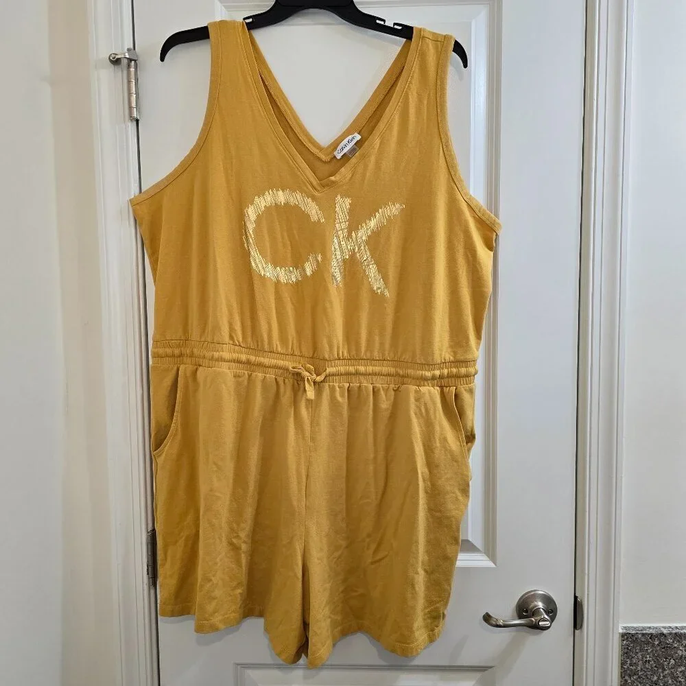 Calvin Klein CK Romper With Drawstring and Pockets - Mustard Yellow / Gold - Picture 1 of 7